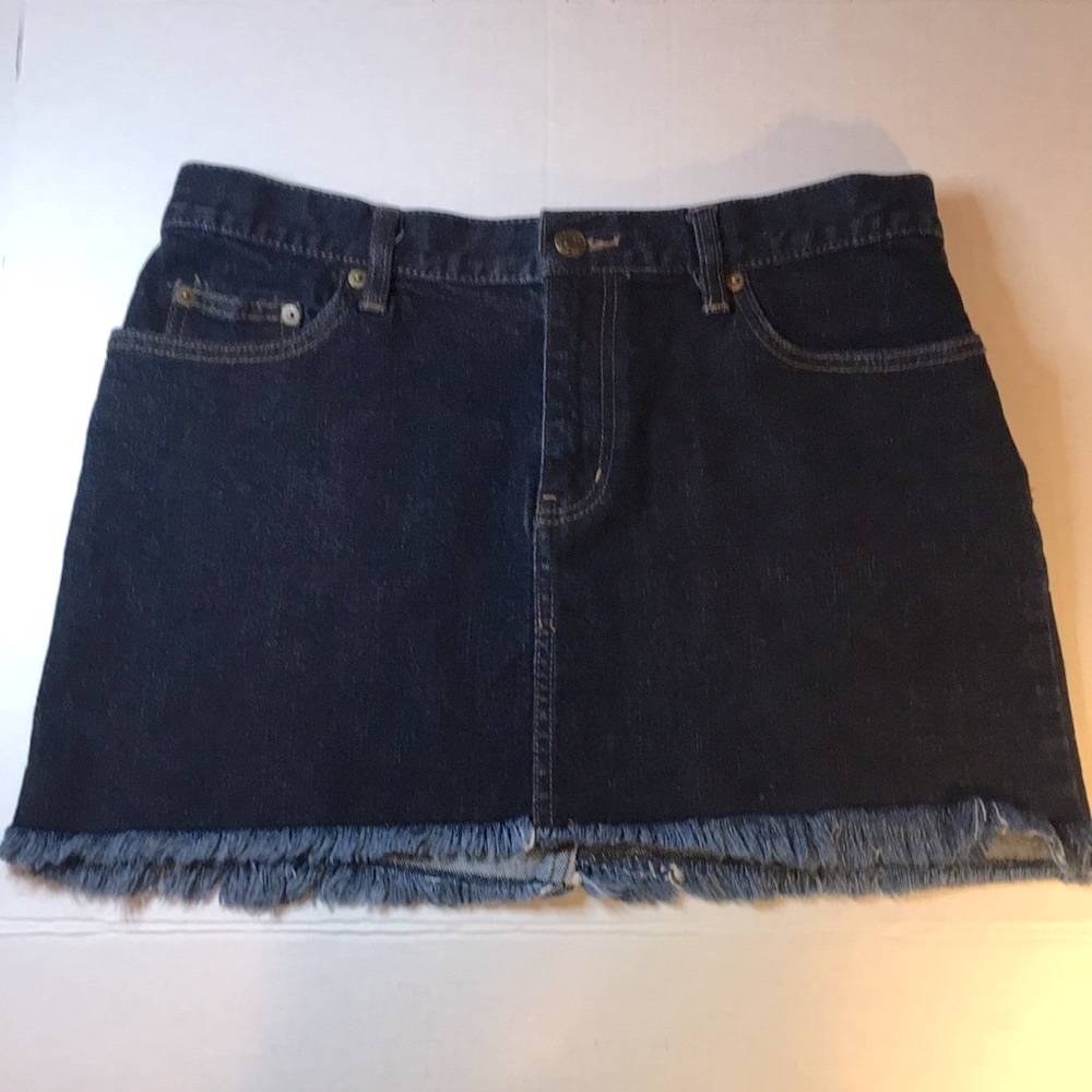 Lauren RL Ladies 8  Dark Wash Denim Jean Skirt 5-Pocket Style Zip&Button Front